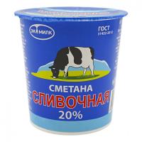 Сметана ЭКОМИЛК Сливочная 20% 300гр стакан БЗМЖ